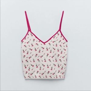 Zara White and Pink Floral Top